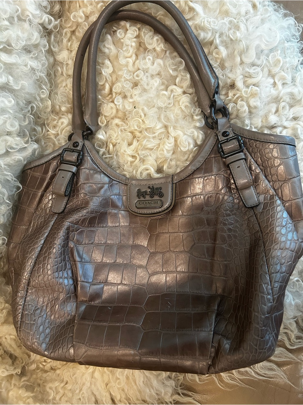 Coach Women’s Croc-Embossed Leather Shoulder Bag -like new